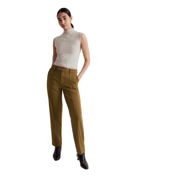 Madewell NWT Women Sz 2 Petite Olive Green Fairbanks Pants Straight Leg Slim Fit - Picture 1 of 12